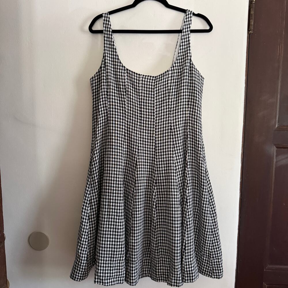 BAILEY 44 | Black and white Gingham Linen Blend Fit and Flare Scoop Neck Dress 8